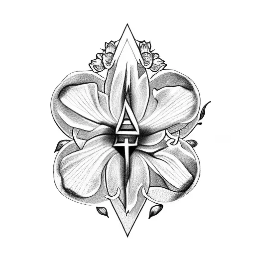 Christian Cross And Orchid Flowers