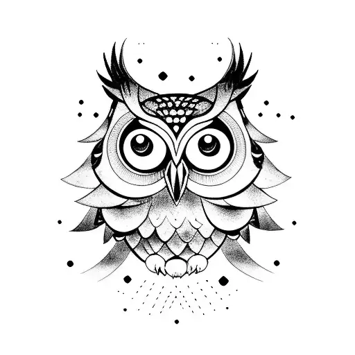 Incorporate An Owl And Anime Elements In A Blackwork Tattoo Inspired By The Night Sky