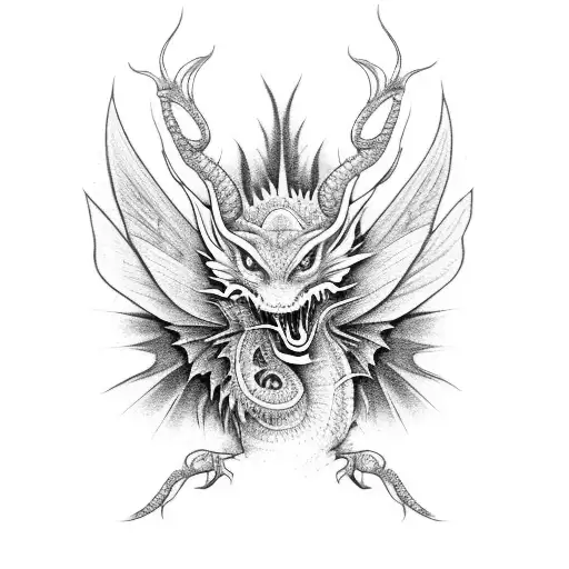 Red Dragon With Butterfly