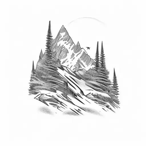 Mountain Scene With Eagle Soaring