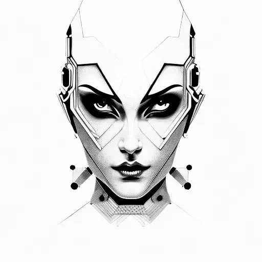 Female Cyberpunk Head With Hair And Hexagons