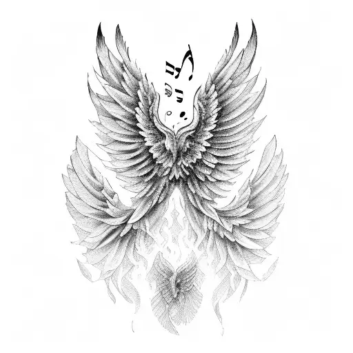 A Blackwork Tattoo Of A Music Sheet Transforming Into Wings