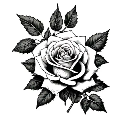 Skeleton And Rose Tattoo Design For The Leg