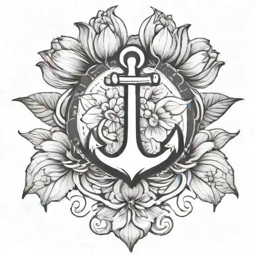 Anchor Surrounded By Lotus Flower With Paw Print Incorporated