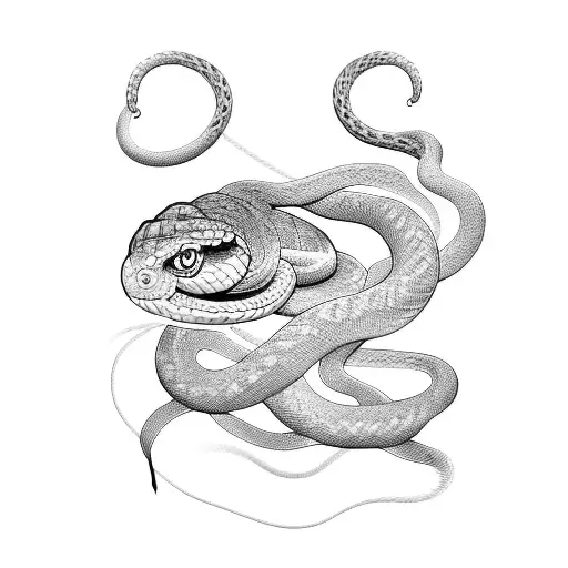 Two Birds And A Snake Laced Between Them