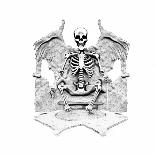 The Thinker Statue As A Skeleton Sitting On Gravestone