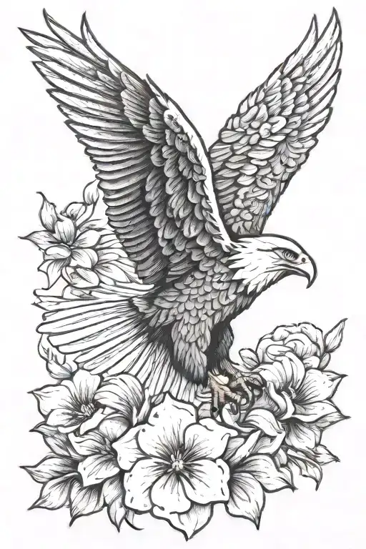 American Flag Behind Eagle And Violets Girly