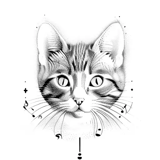 Cat Silouhette Playing With Music Note