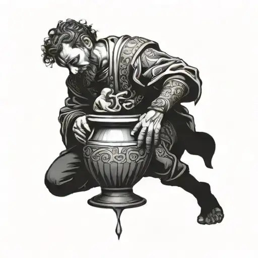 King Midas Touching A Broken Pot And Repairing The Cracks