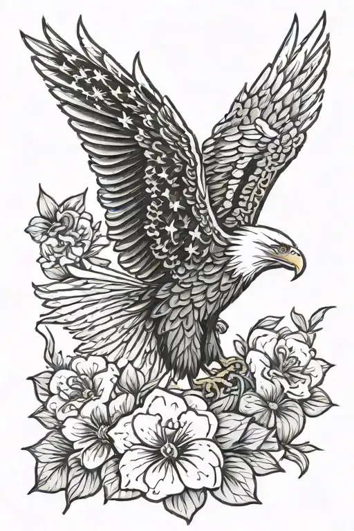 American Flag Behind Eagle And Violets Girly
