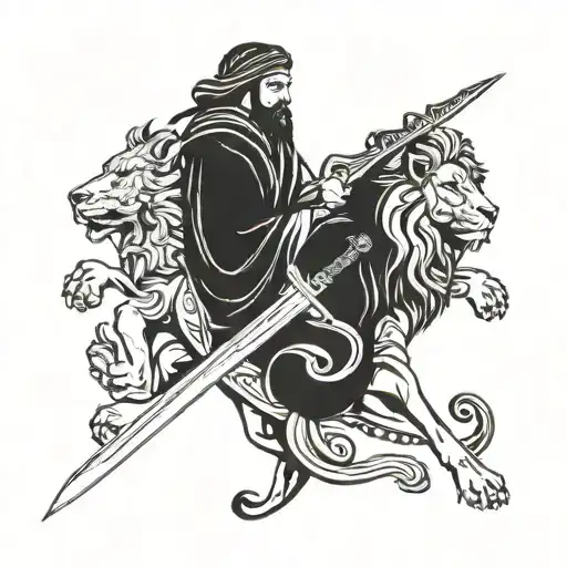 Imam Ali Two Headed Sword And A Lion