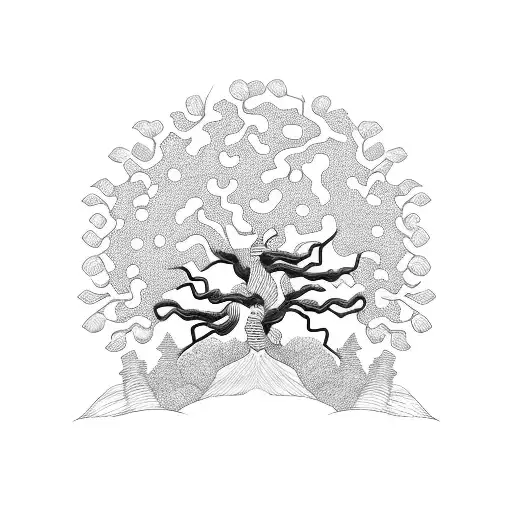 A Bonzai Tree Intertwined With Football Laces In Blackwork Style