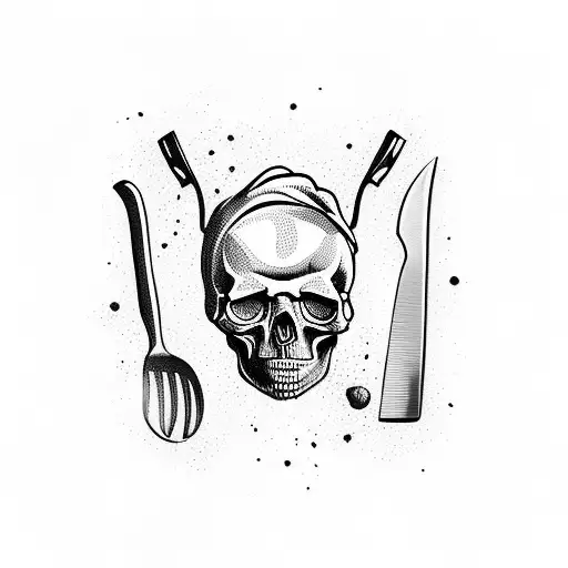 Skull Cooker Chef With Knifes And Cooking Products