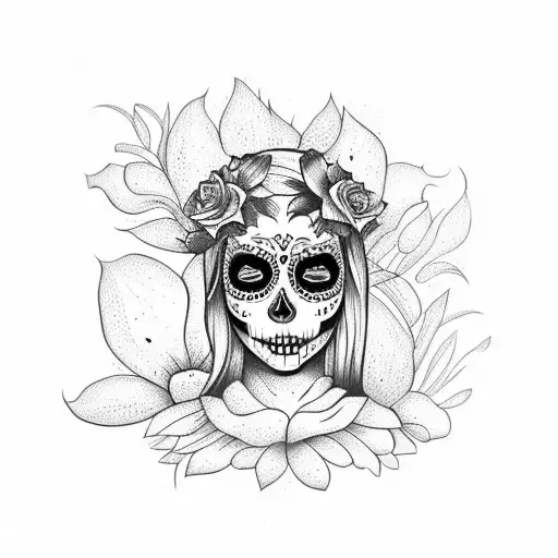 Sugar Skull Girl With Wildflowers