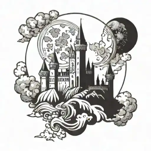 Black Castle Moon Background