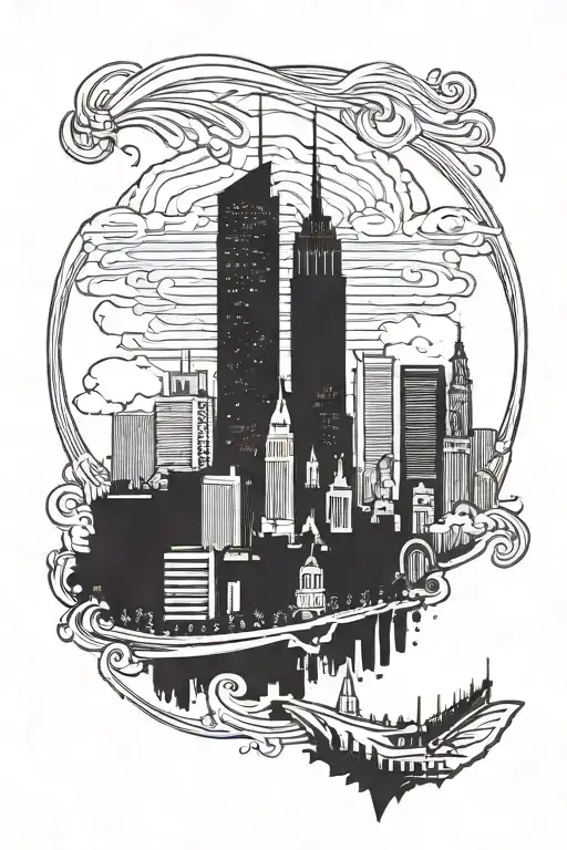 Silhouette Of The City Skyline In The Background