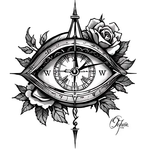 Eye Surrounded By A Clock With A Compass And A Rose