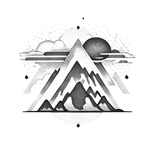 Mountain With Sunrise And A Butterfly