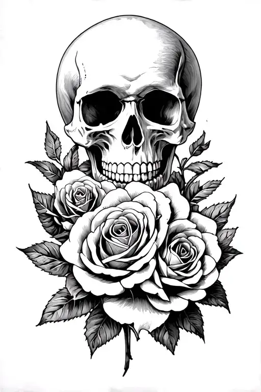 Skull Roses Intertwined Symbolizing