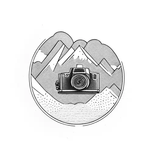 A Camera Shutter With A Reflection Of A Mountain Range