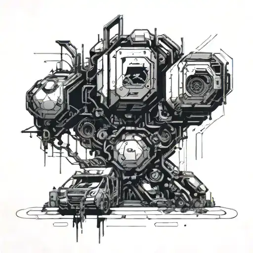 A Futuristic Cyberpunk Scene From A Video Game With Intricate Blackwork Details