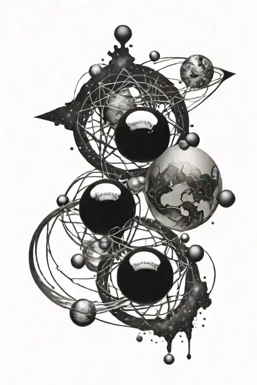 4 Spheres Connected To Each Other By A Galaxy