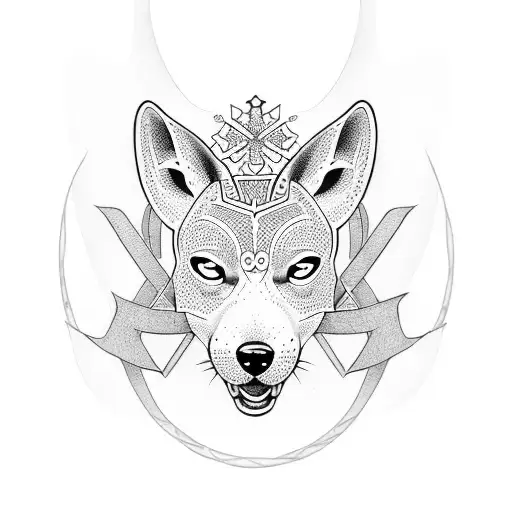 Dingo With Wreath Around And Sword Underneath