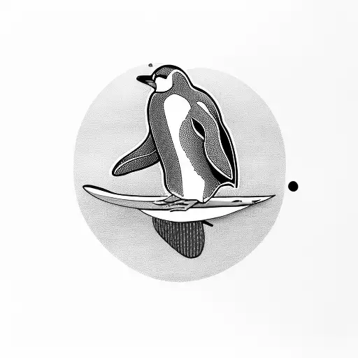Penguin With A Surfboard