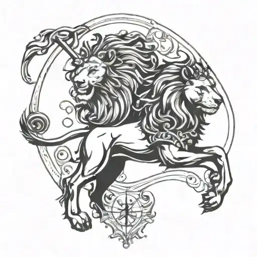 Zodiac Sign Sagittarius And Lion With Crown