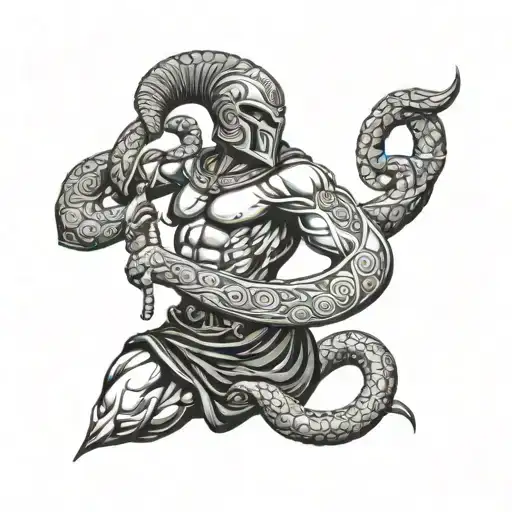 Spartan And Serpent Coiled