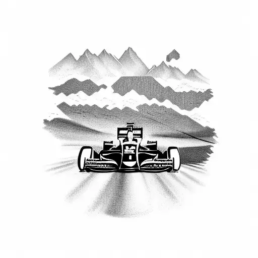 Formula One Car Racing Through A Mountain Range