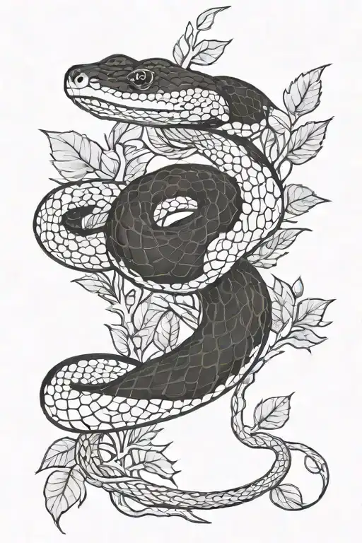 Snake On A Thorny Branch With Leaves