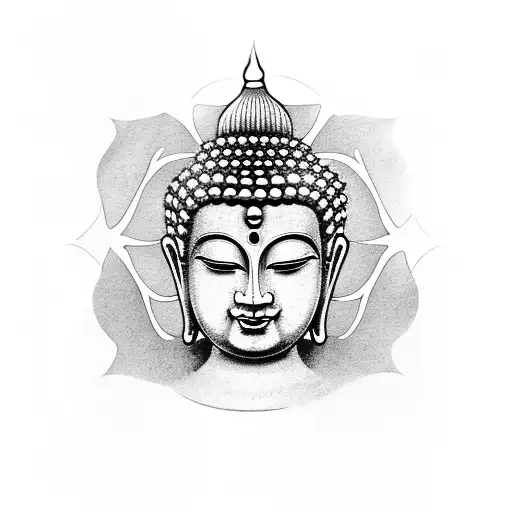 A Serene Buddha Face Surrounded By Lotus Flowers