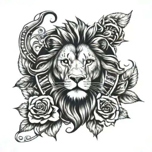 Lion And Rose With Clock