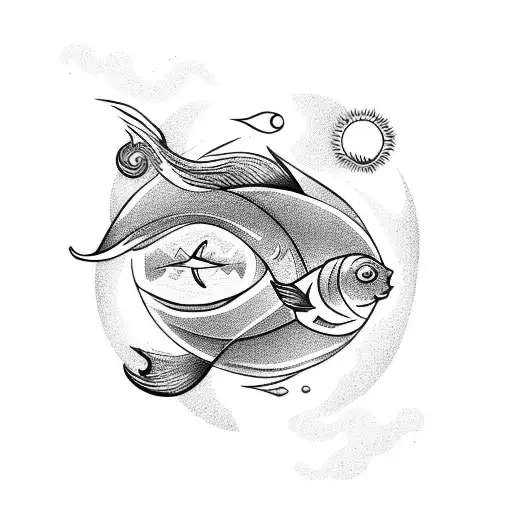 A Mystical Pisces Swimming Towards A Radiant Sun