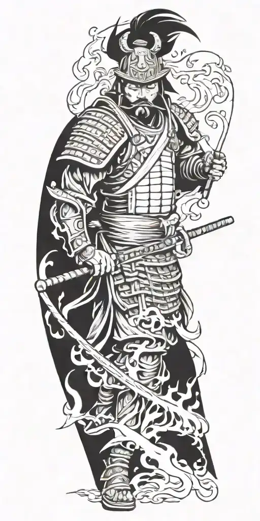 Samurai Warrior With Fire Flames