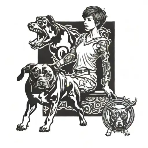 Girl With Short Hair Walking A Pitbull Dog