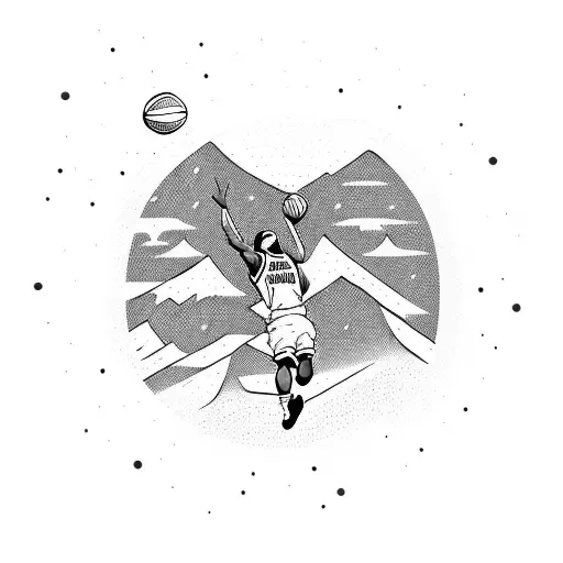 A Basketball Player Jumping Over A Mountain Range