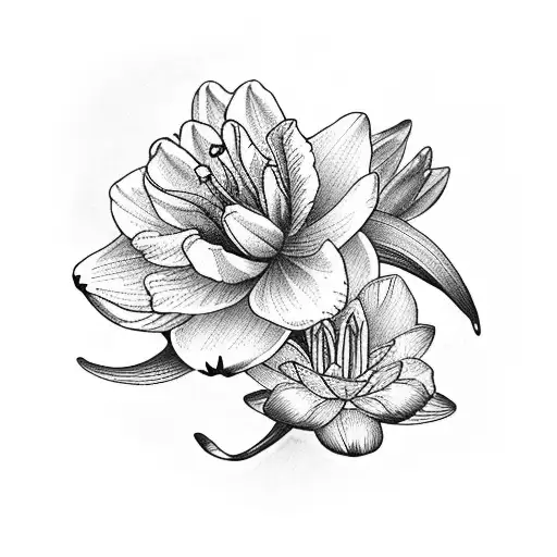 A Gladiolus And Water Lily Intertwined In A Bouquet