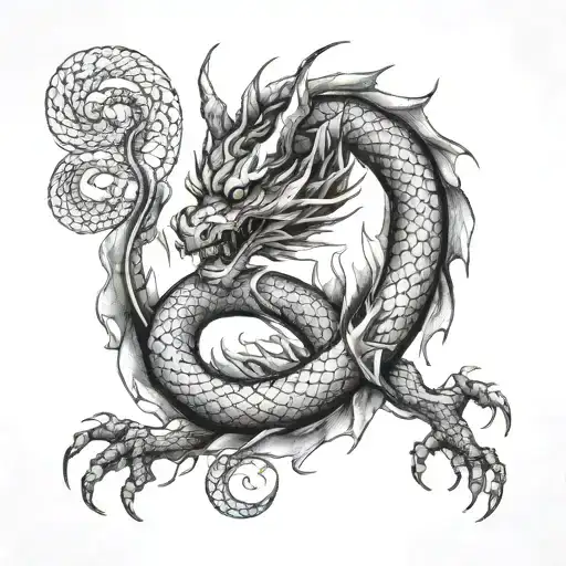 Continuation Of The Dragon Tattoo On The Leg