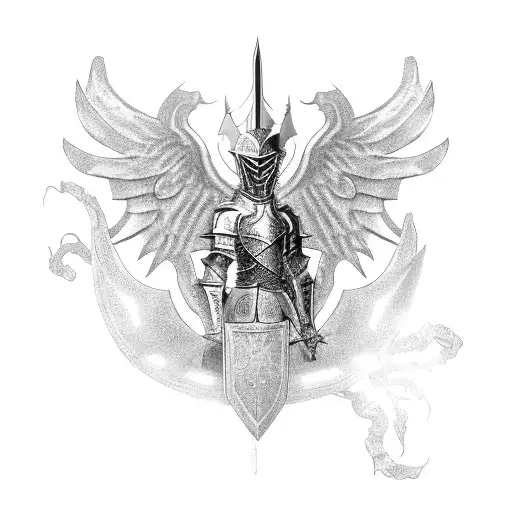 Armor-clad Knight Battling A Mythical Creature Like A Griffin Or A Phoenix