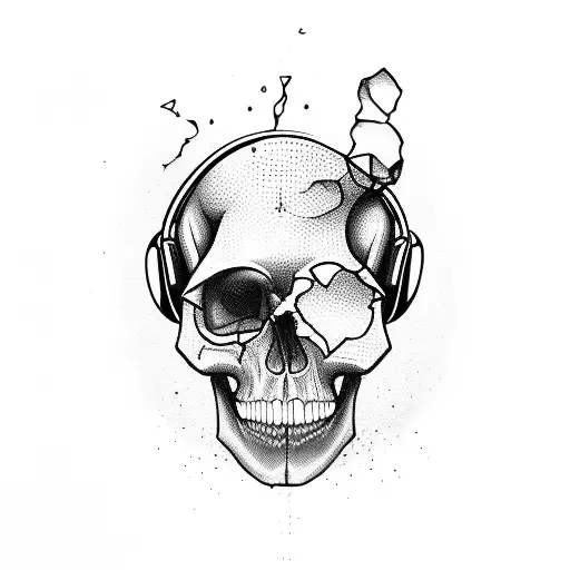 A Broken Wineglass With Skull Inside Listening To Music