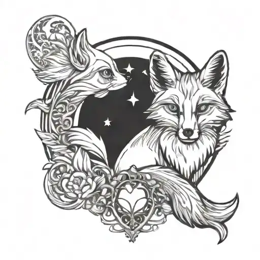 Cross And Fox Moon With Fox Cub