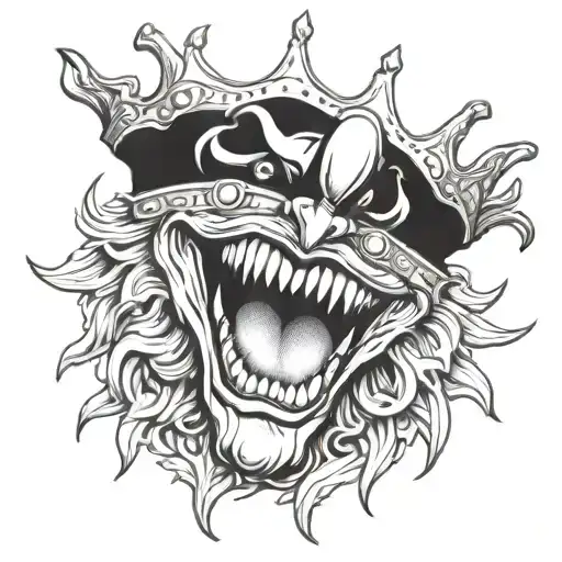 Joker Clown Crown Inside A Lions Mouth Open