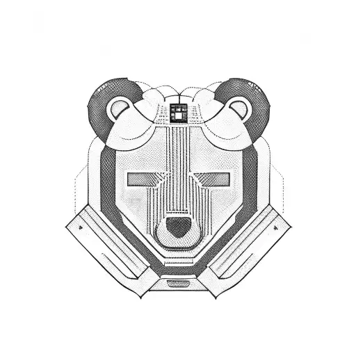 A Robotic Bear In The Style Of Blackwork