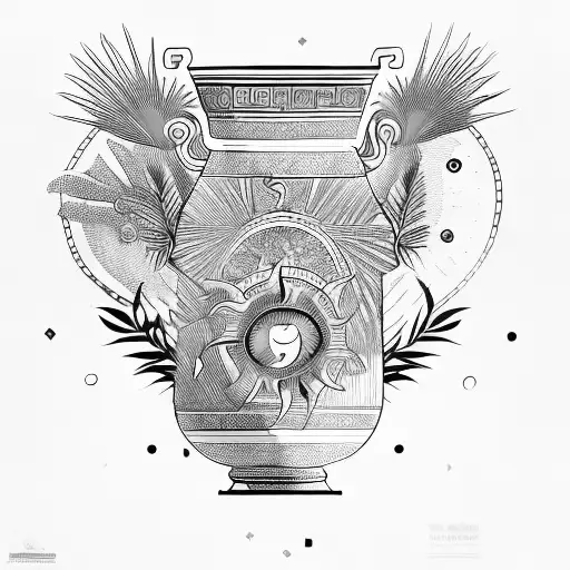 An Ancient Greek Vase With Sun Rays And Plants