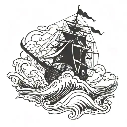 Pirate Ship Sailing Through Stormy Seas