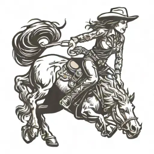 A Stylish Western Cowgirl Riding A Bucking Bronco