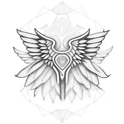 Combine Angel Wings And Geometric Shapes In A Blackwork Style