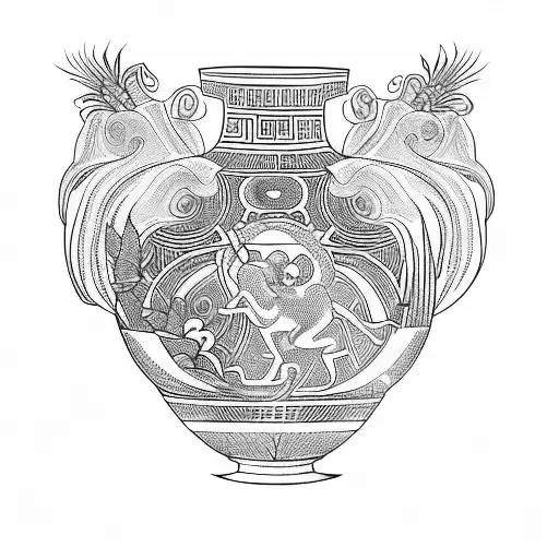 An Ancient Greek Vase With Sun Rays And Plants